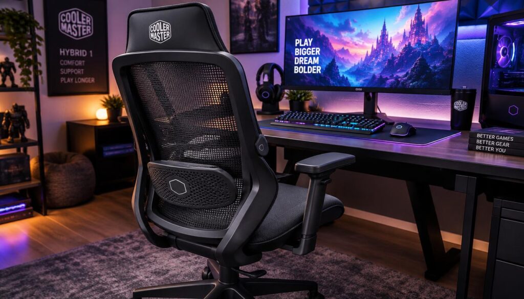 Cooler Master Hybrid 1 mesh back and lumbar support design Cooler Master Hybrid 1 mesh back and lumbar support design