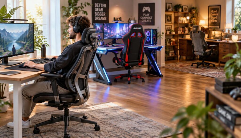 Different gaming chair setups matched to desk and sitting styles Different gaming chair setups matched to desk and sitting styles